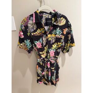 Le Superbe Floral Print Romper Belted Short‎ Sleeve Black Size 0